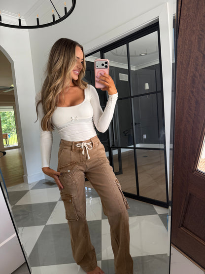 Becca High Rise Drawstring Cargo Risen Pants