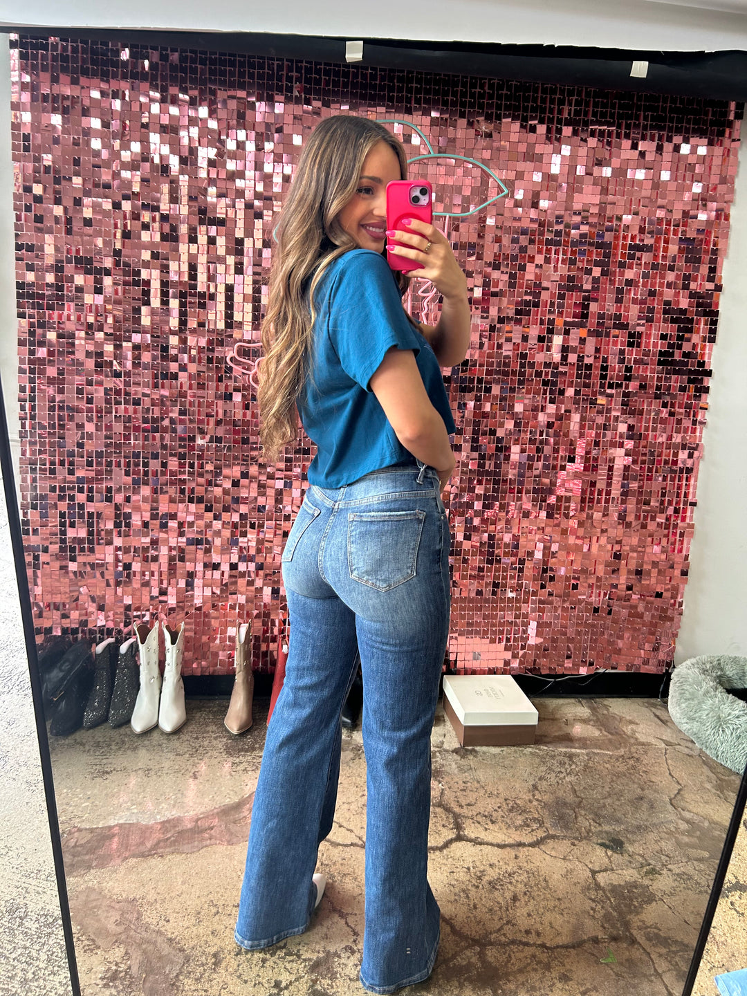 Evie Risen Midrise Flap Slim Wide Leg Jeans