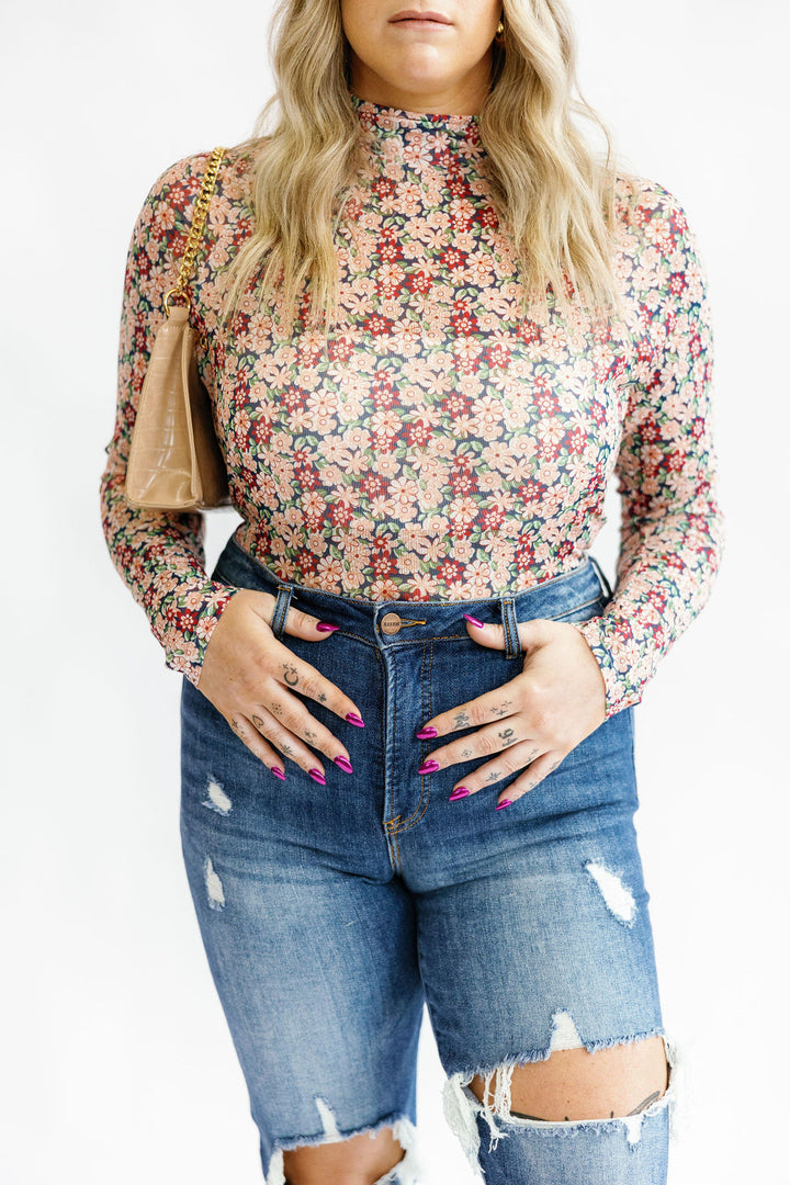 Fresh Flowers Floral Mesh Cropped Top