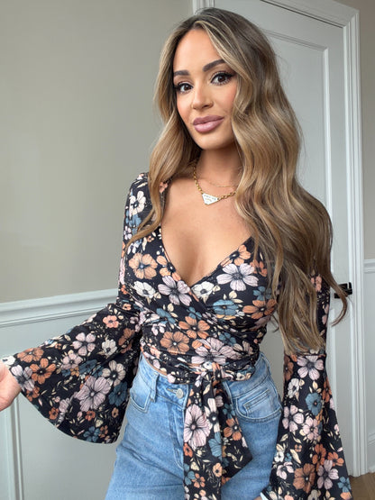 Woodstock Floral Bell Sleeve Wrap Top - ALL COLORS
