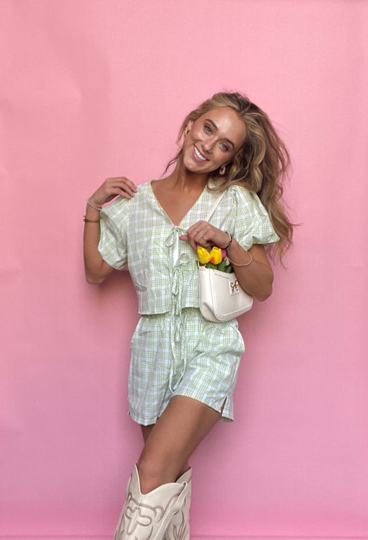PREORDER: Picnic Date Puff Sleeve Top and Shorts Set