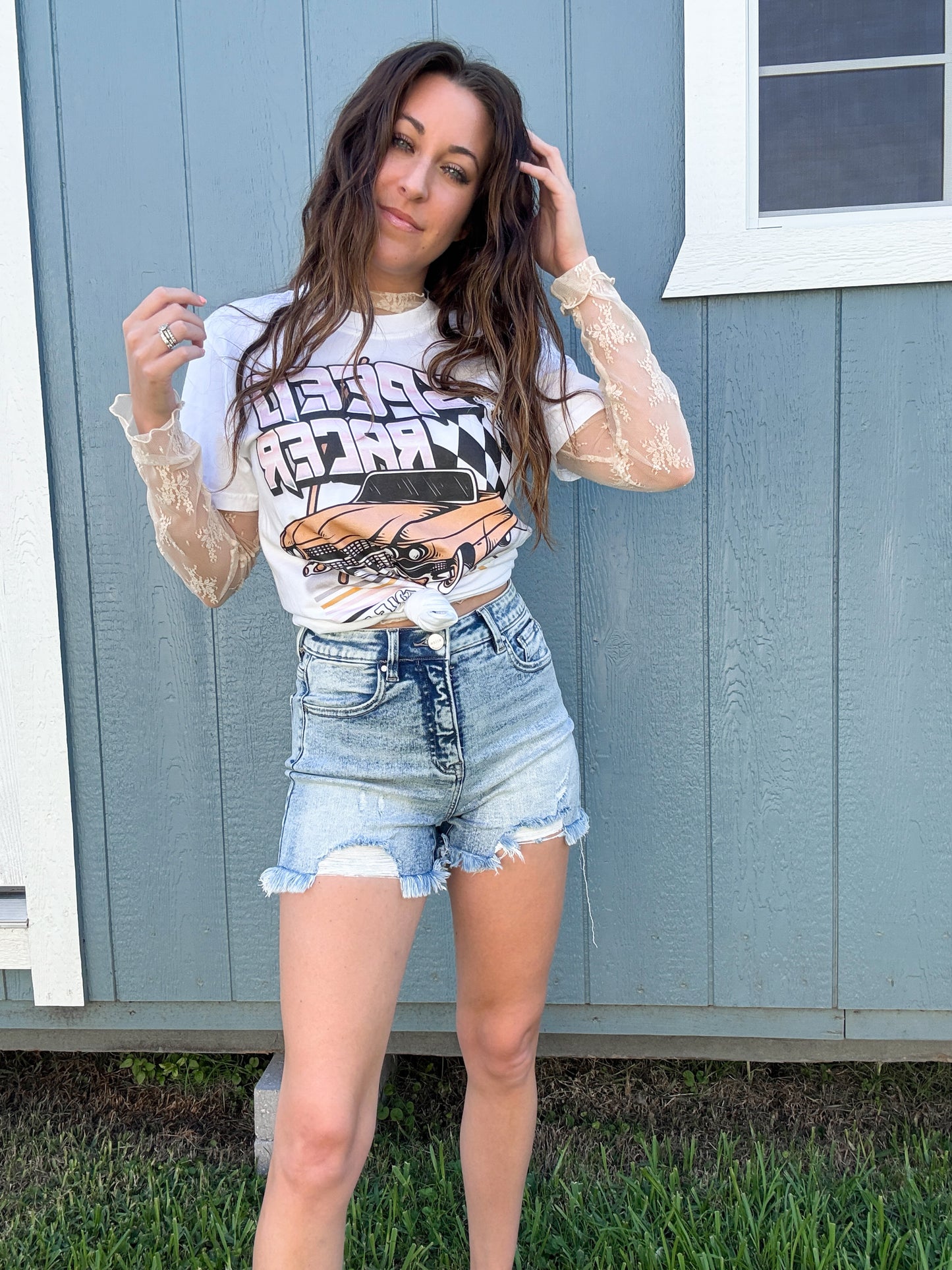 Jillian High Rise Distressed Shorts - Acid Light