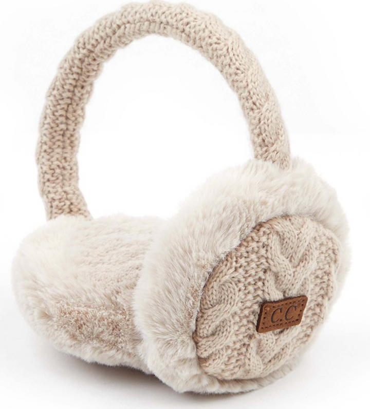 Faux Fur Cable Knitted Ear Muffs