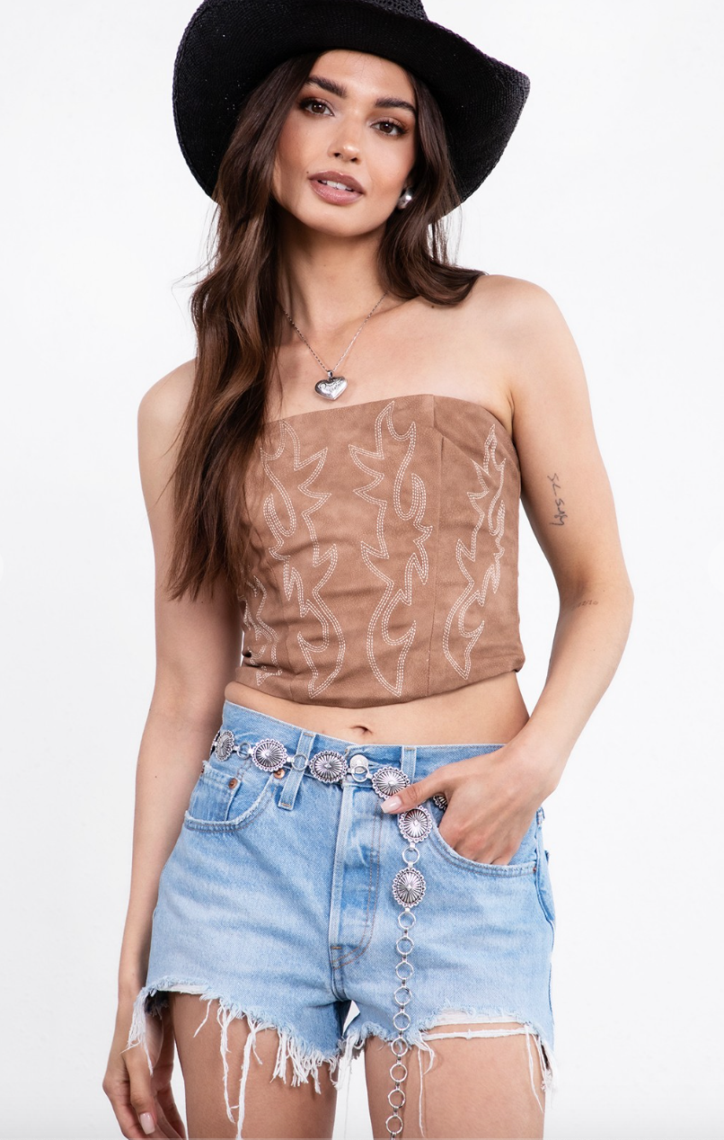Bohemian Bloom Vegan Leather Embroidered Corset