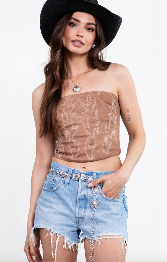 Bohemian Bloom Vegan Leather Embroidered Corset