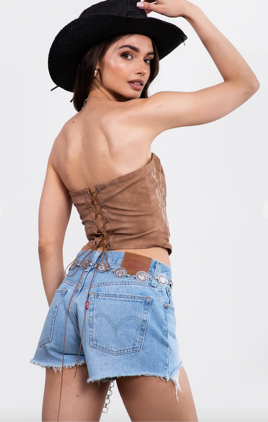 Bohemian Bloom Vegan Leather Embroidered Corset