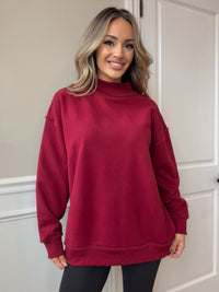 Tilly Maroon Reversible Oversized Mockneck Crew