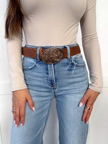 Darn Tootin Floral Leather Belt