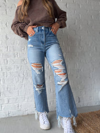 Brisa Distressed Cropped Flare Jeans