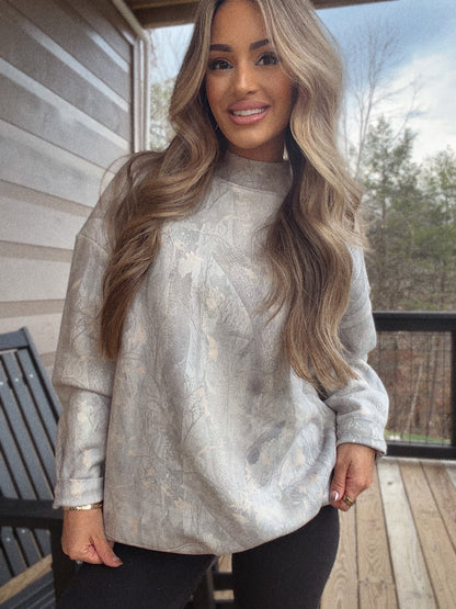 Tilly Oversized Light Camo Mock Neck Crew