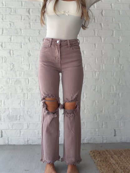 Mya High Rise Wide Leg Distressed Risen Jeans