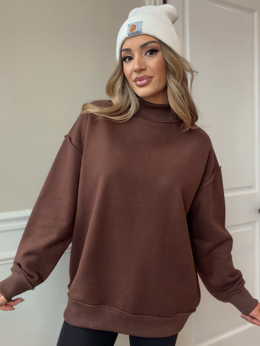 Tilly Brown Reversible Oversized Mockneck Crew