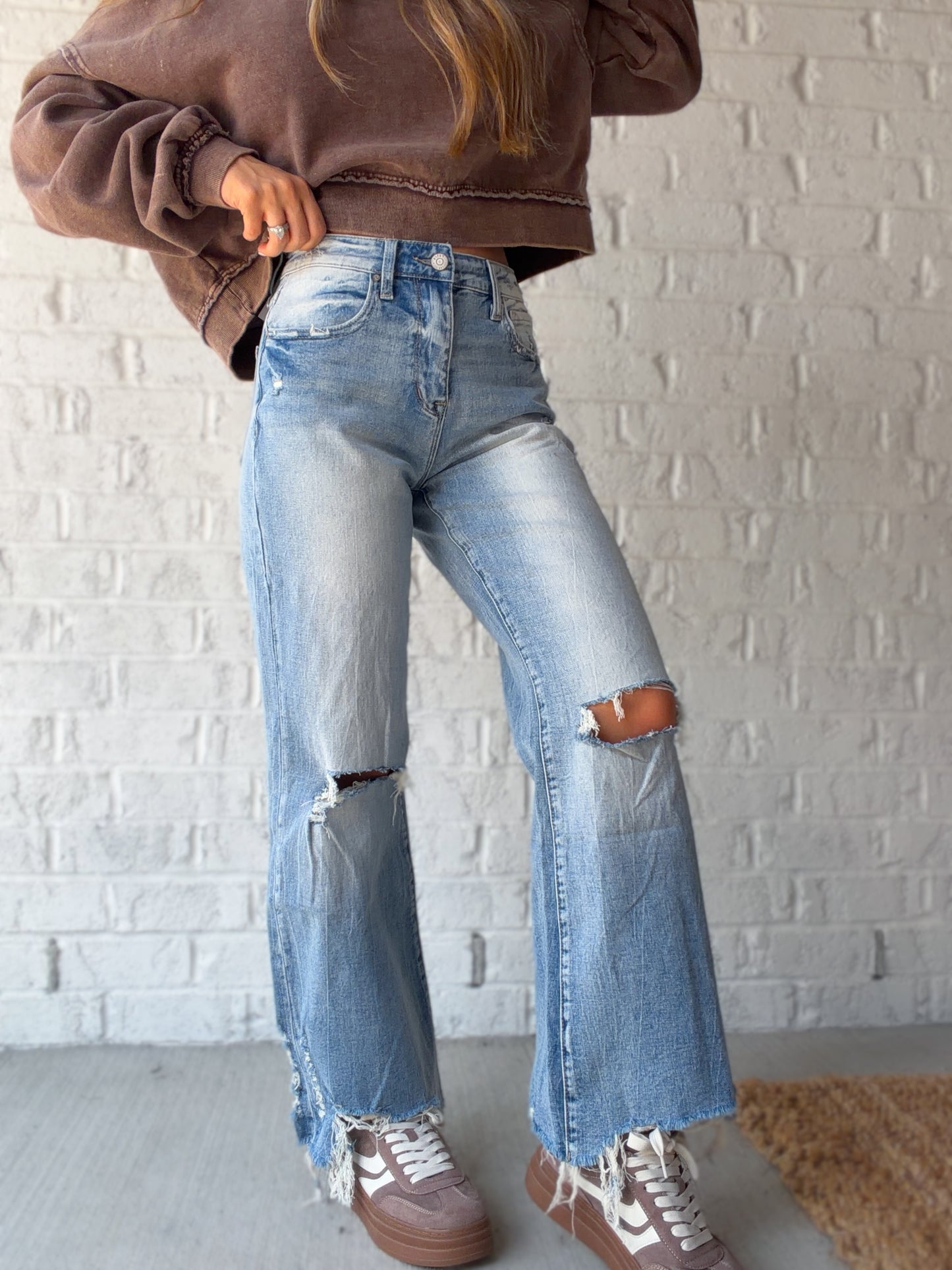 Naomi Distressed Baggy Flare Jeans