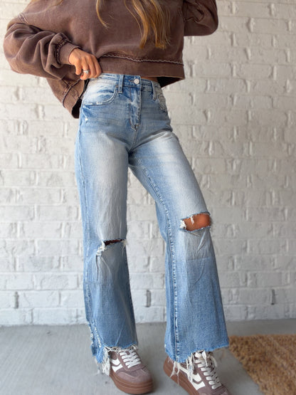 Naomi Distressed Baggy Flare Jeans
