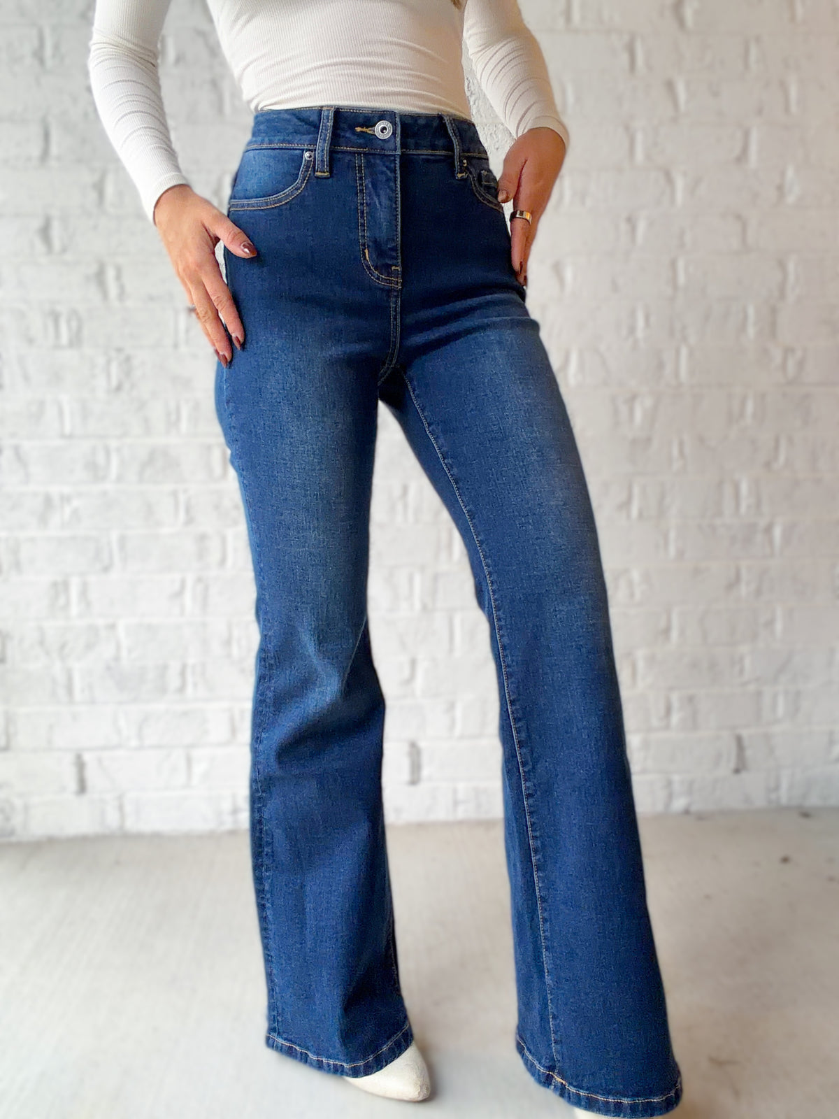 Sloane High Rise Dark Wash Flares