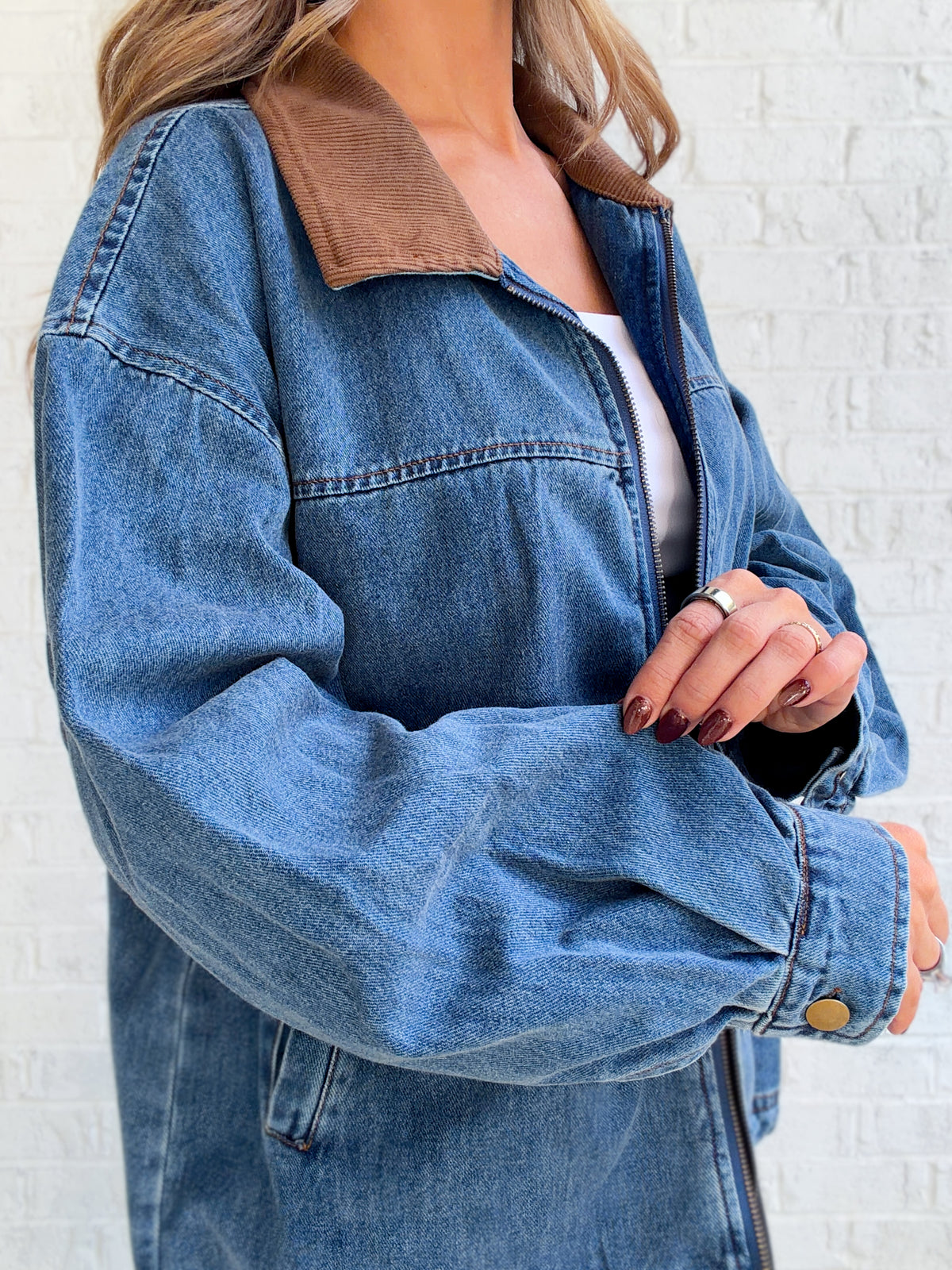 Cedar Lane Contrast Collar Denim Jacket