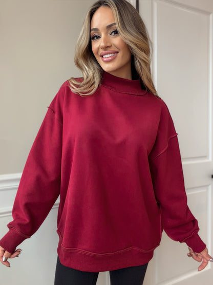Tilly Maroon Reversible Oversized Mockneck Crew