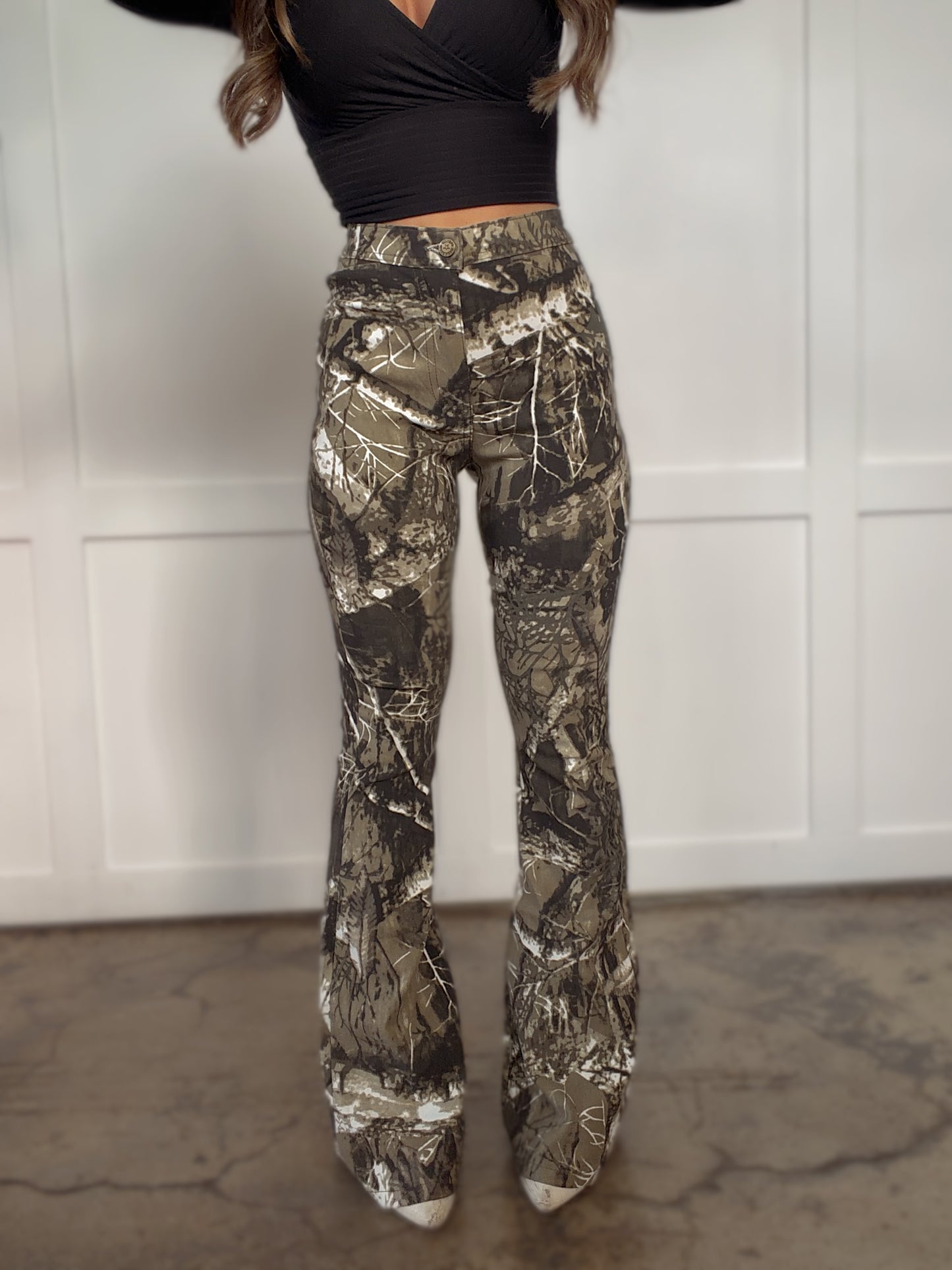 PREORDER: Fiona High Waisted Bell Bottom Flare Jeans - Brown CAMO