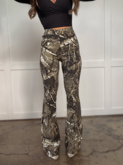 PREORDER: Fiona High Waisted Bell Bottom Flare Jeans - Brown CAMO