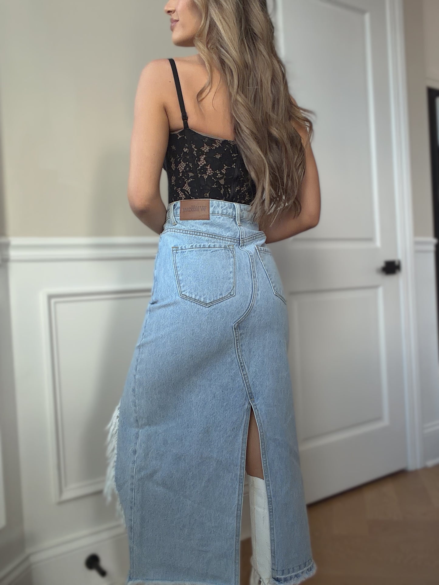 PREORDER: Harper Heavily Distressed Denim Maxi Skirt