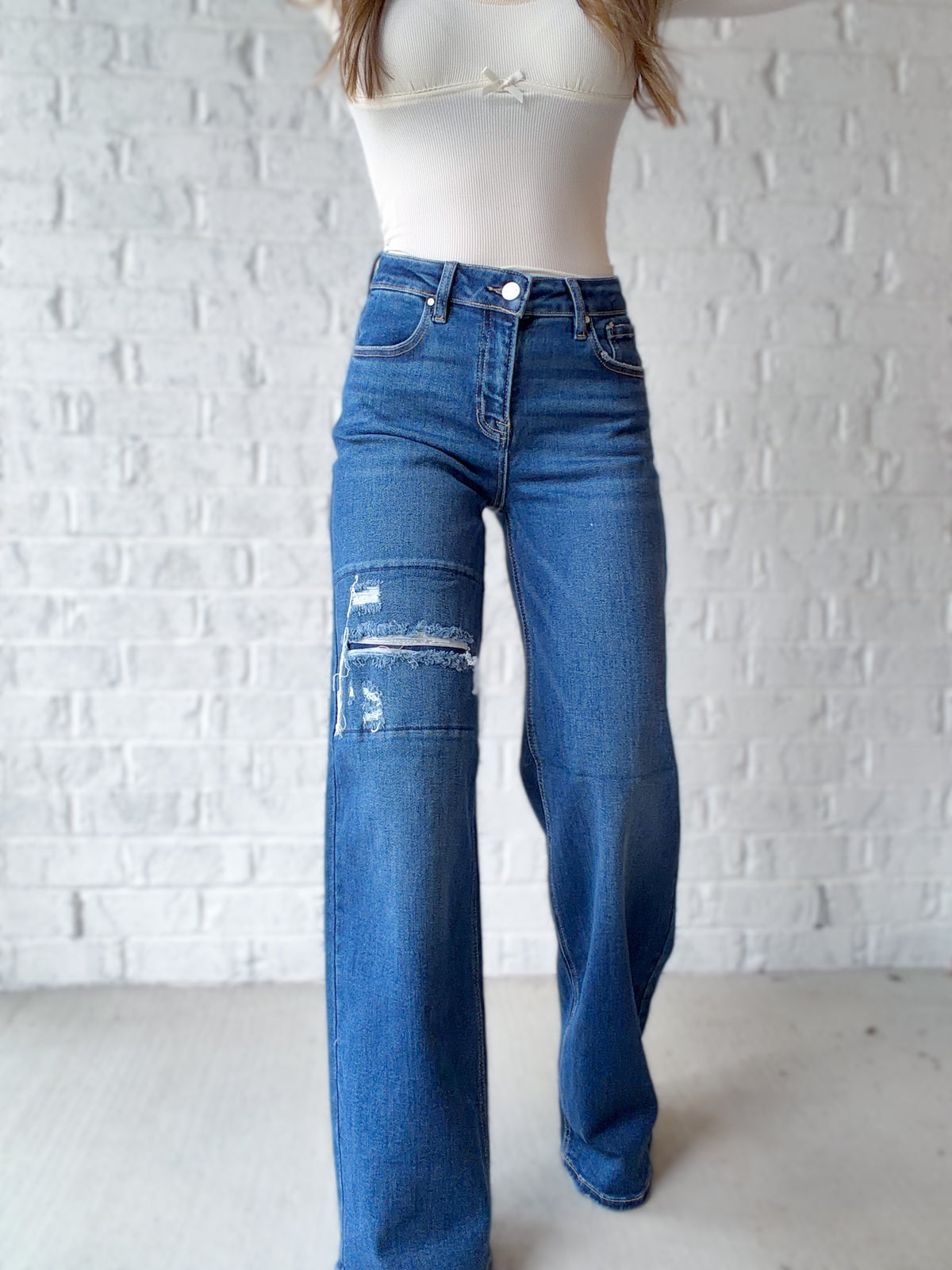 Marlowe High Rise Distressed Wide Leg Jeans