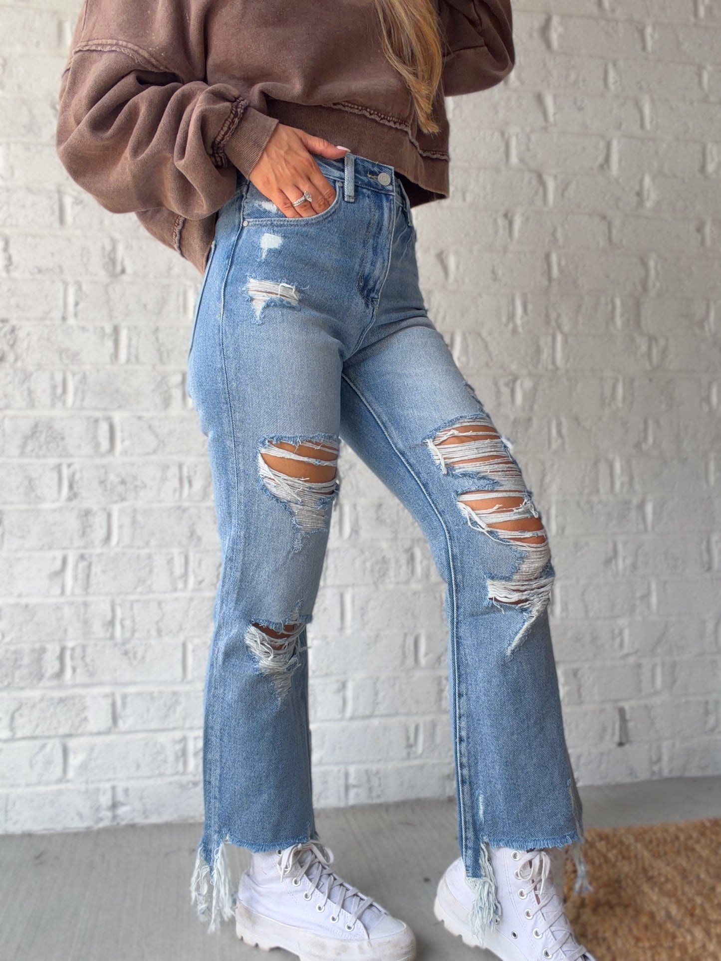 Brisa Distressed Cropped Flare Jeans