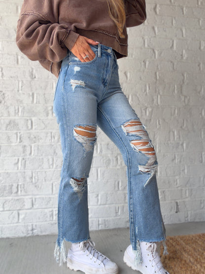 Brisa Distressed Cropped Flare Jeans