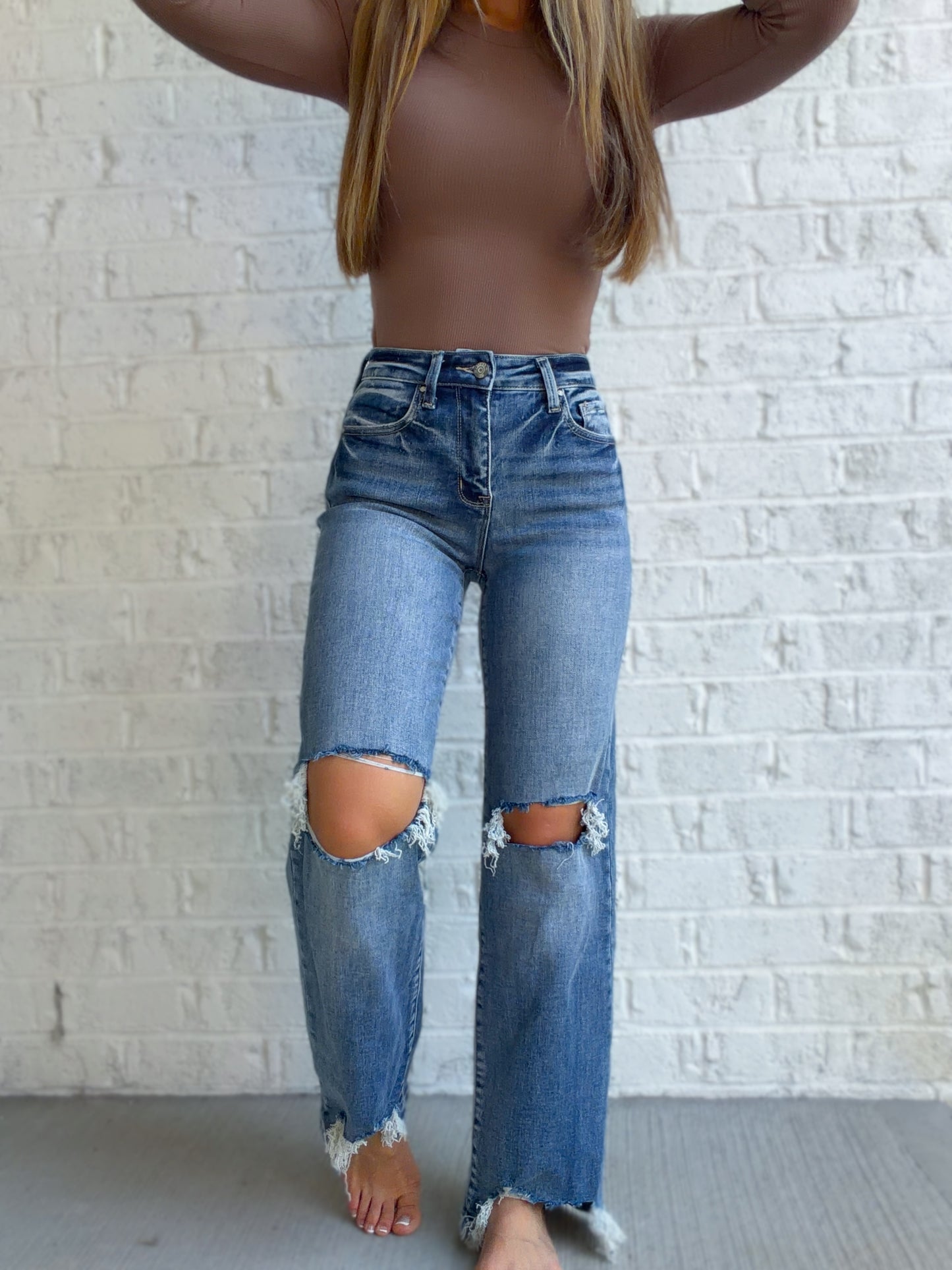 Ivy Distressed Wide Leg Jeans