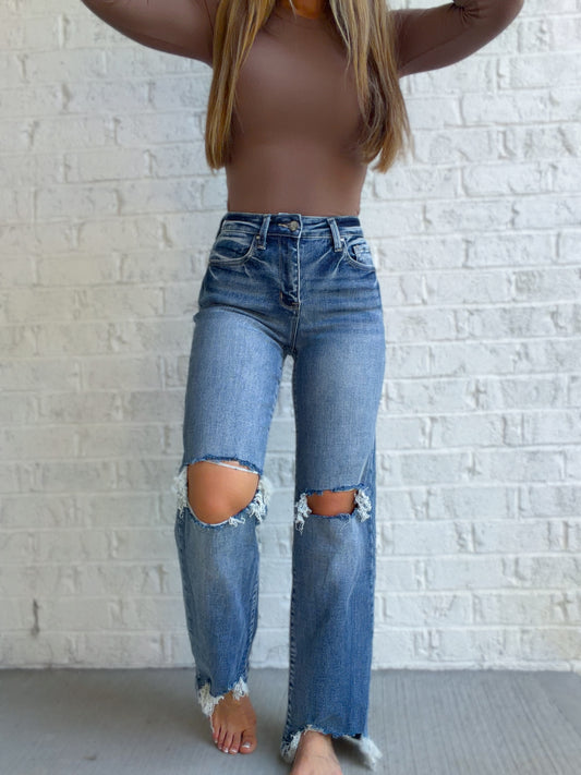 Ivy Distressed Wide Leg Jeans