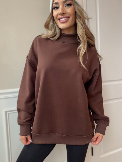 Tilly Brown Reversible Oversized Mockneck Crew