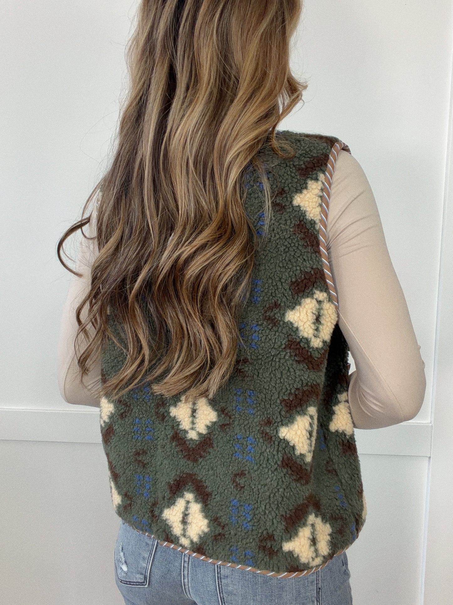 Becka Mix Patterned Sherpa Vest