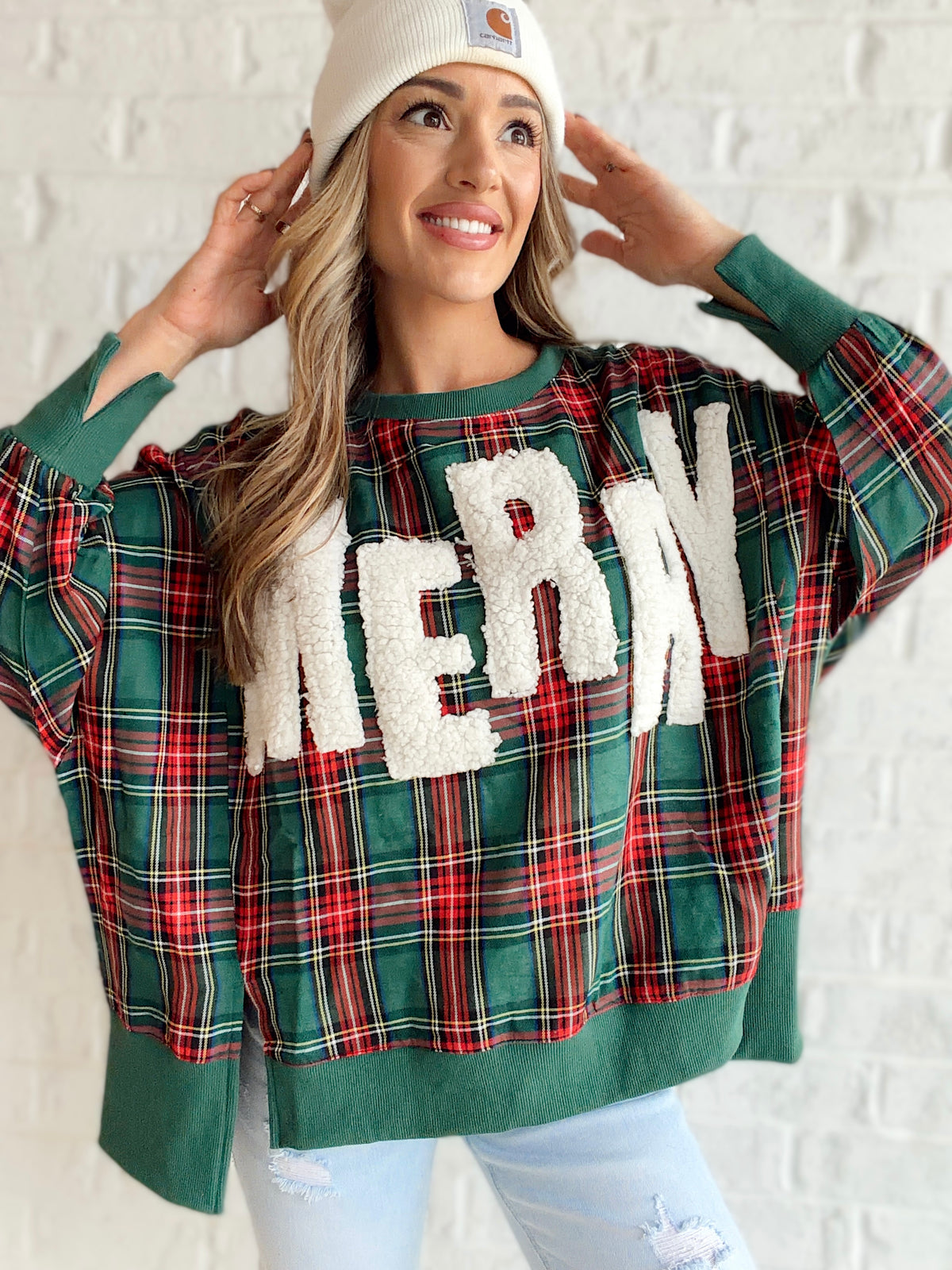 Evergreen Wishes Merry Plaid Pullover