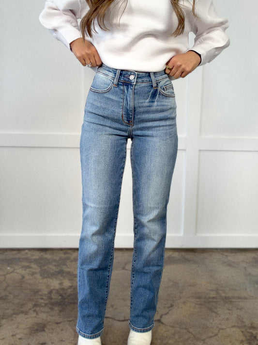 Iris Judy Blue Vintage Wash Thermal Straight Leg Jeans