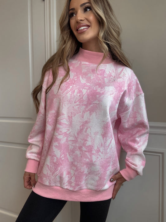 Tilly Pink Camo Oversized Mockneck Crew