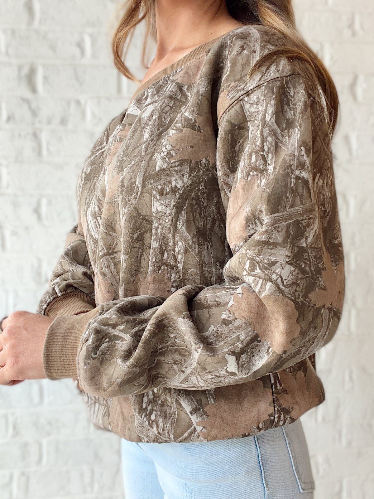 Timber Trail Off Shoulder Camo Sweatshirt