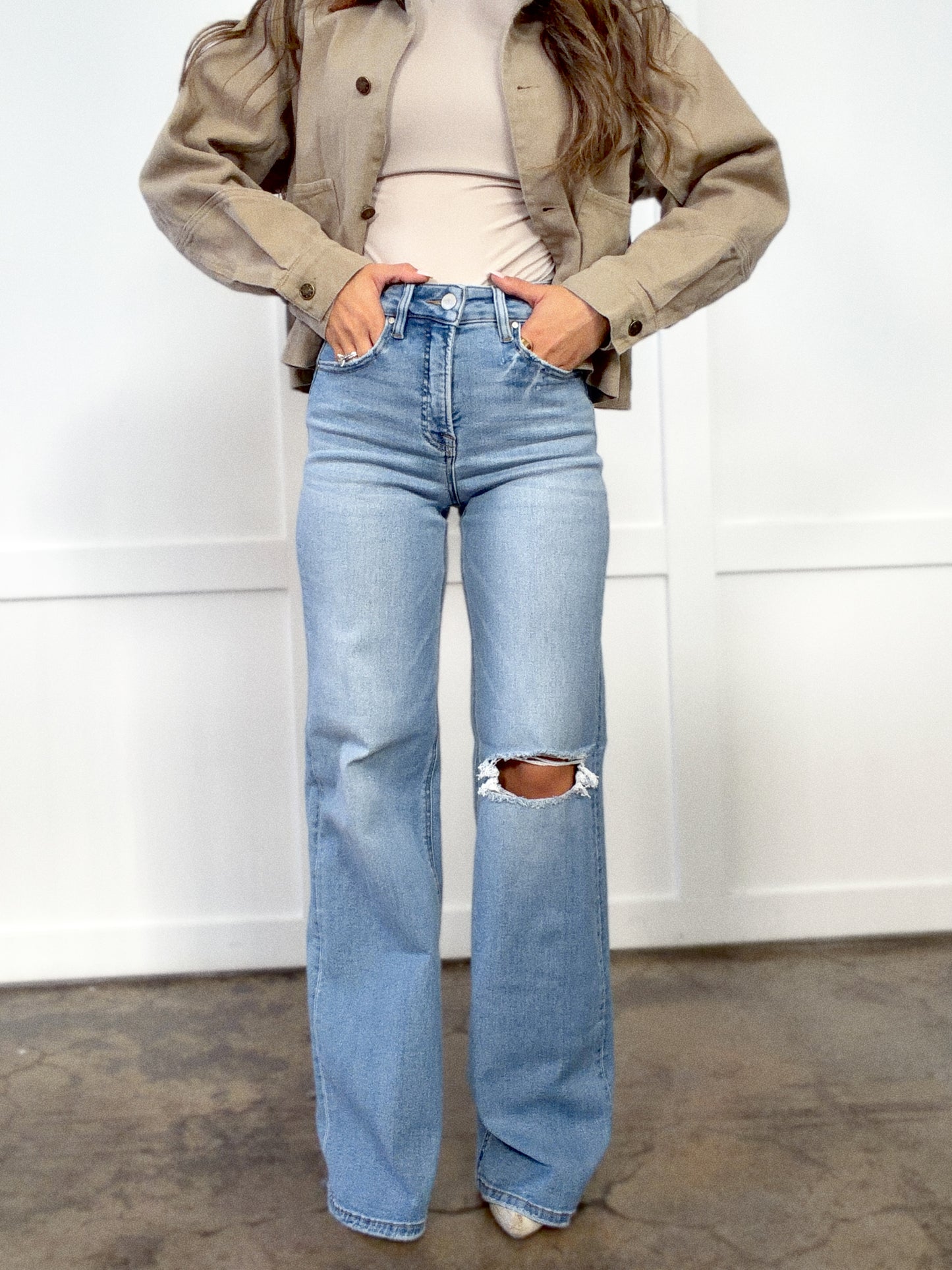 Miranda Risen Distressed Wide Leg Jeans