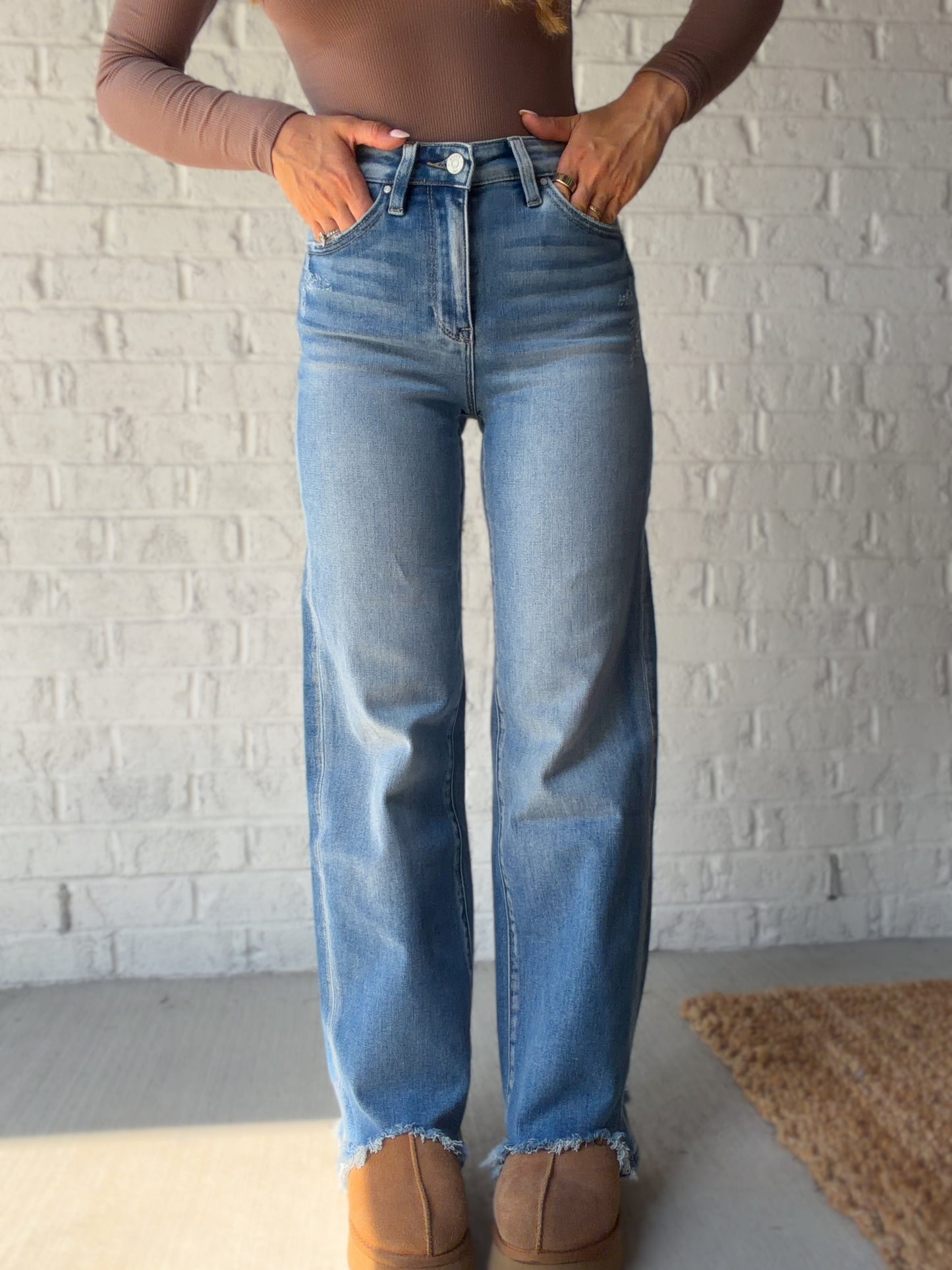 Nova Wide Leg Distressed Hem Jeans