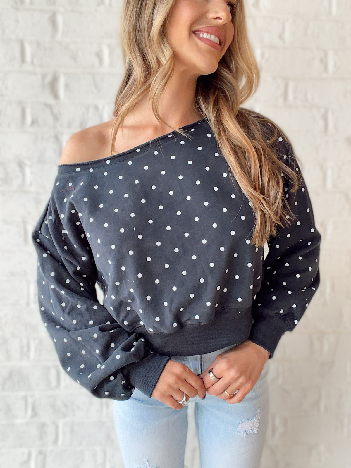 Lucky Charm Off The Shoulder Sweatshirt