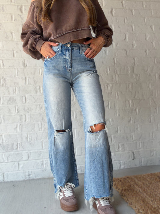 Naomi Distressed Baggy Flare Jeans