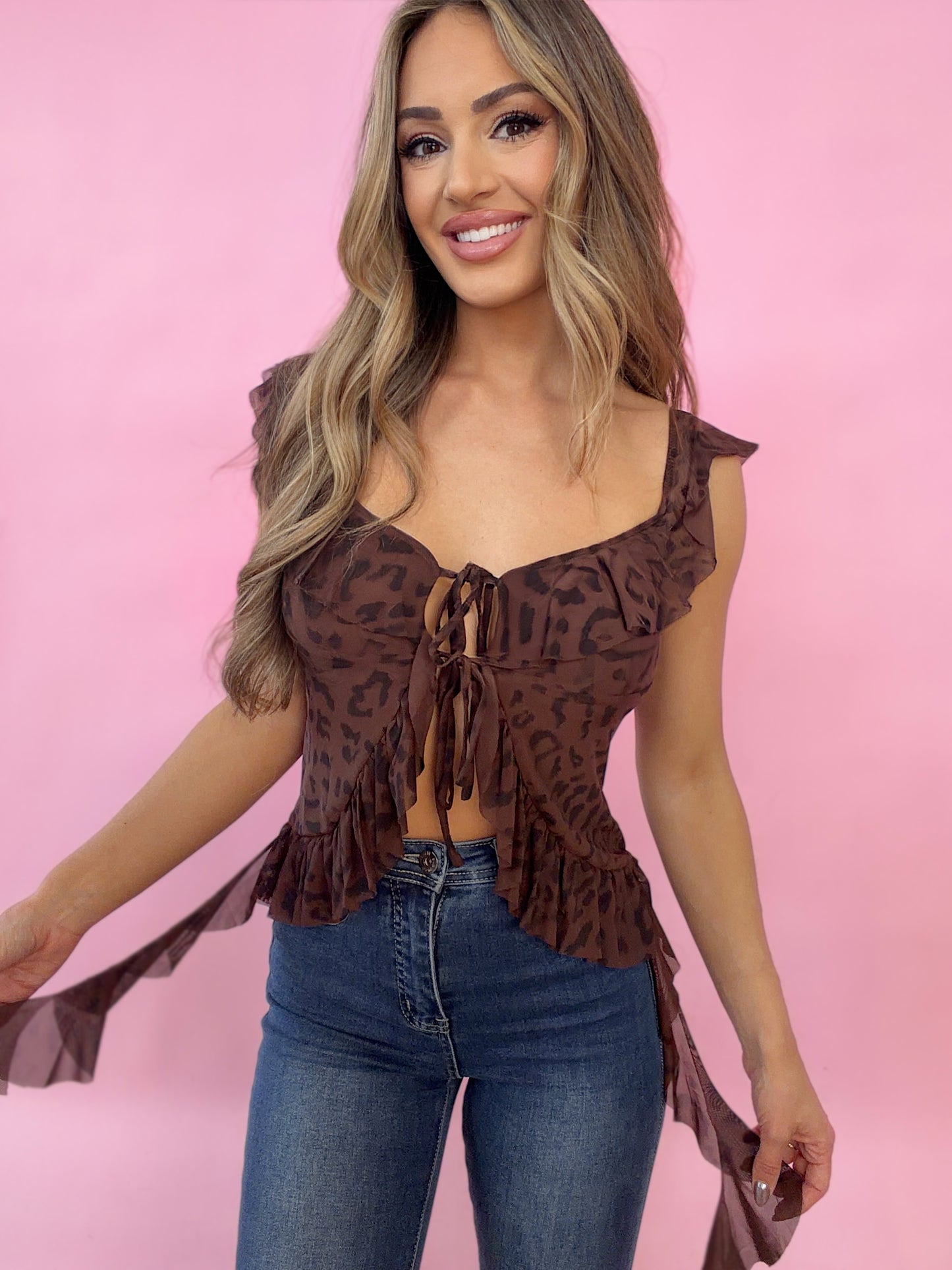 Wild Night Out Leopard Tie Front Top