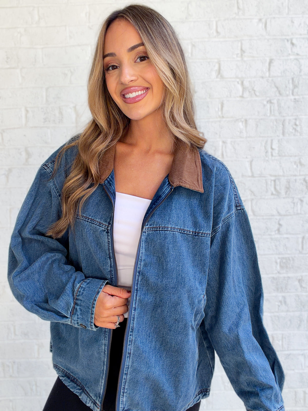 Cedar Lane Contrast Collar Denim Jacket