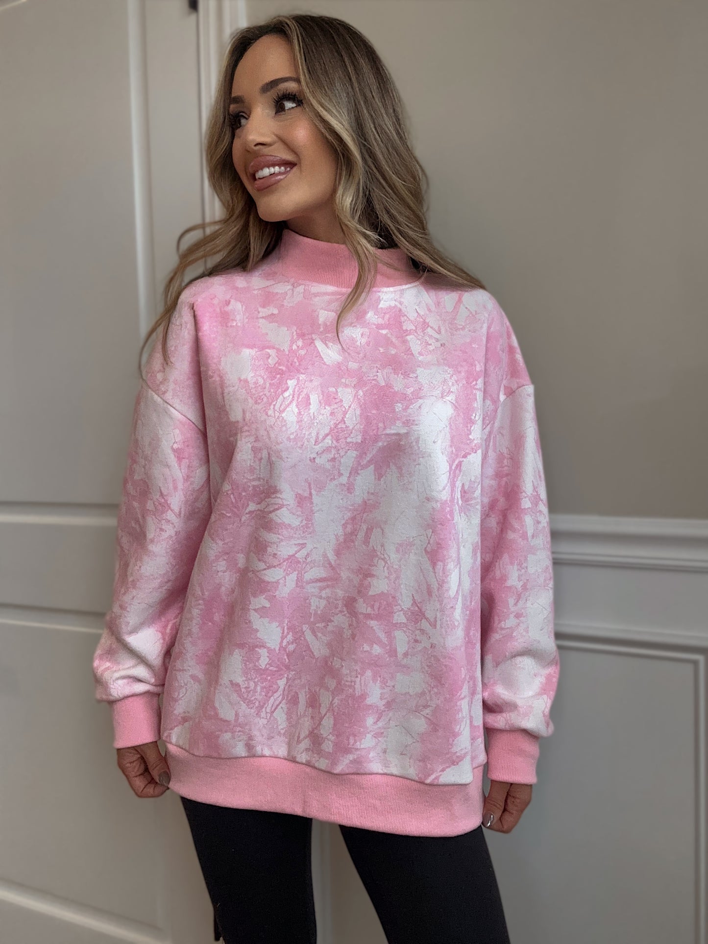 Tilly Pink Camo Oversized Mockneck Crew