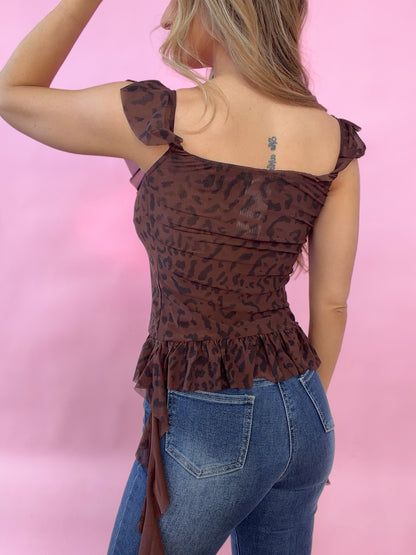 Wild Night Out Leopard Tie Front Top