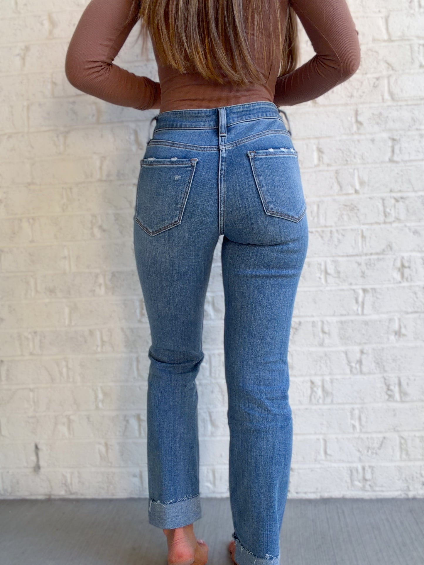 Madelyn Cuffed Slim Straight Leg Flying Monkey Jeans