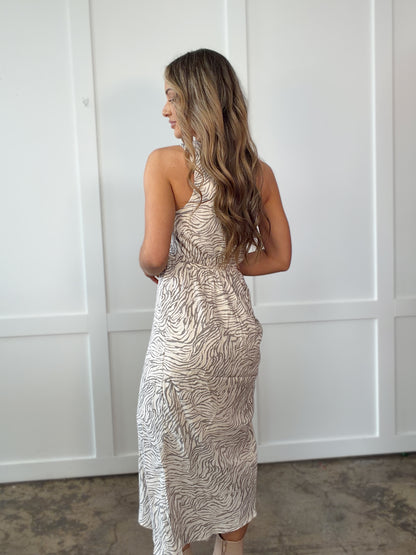 Zebra One Shoulder Midi Dress