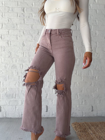 Mya High Rise Wide Leg Distressed Risen Jeans