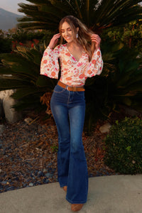 Fiona High Waisted Bell Bottom Flare Jeans - Medium Wash Denim (SIZE UP)