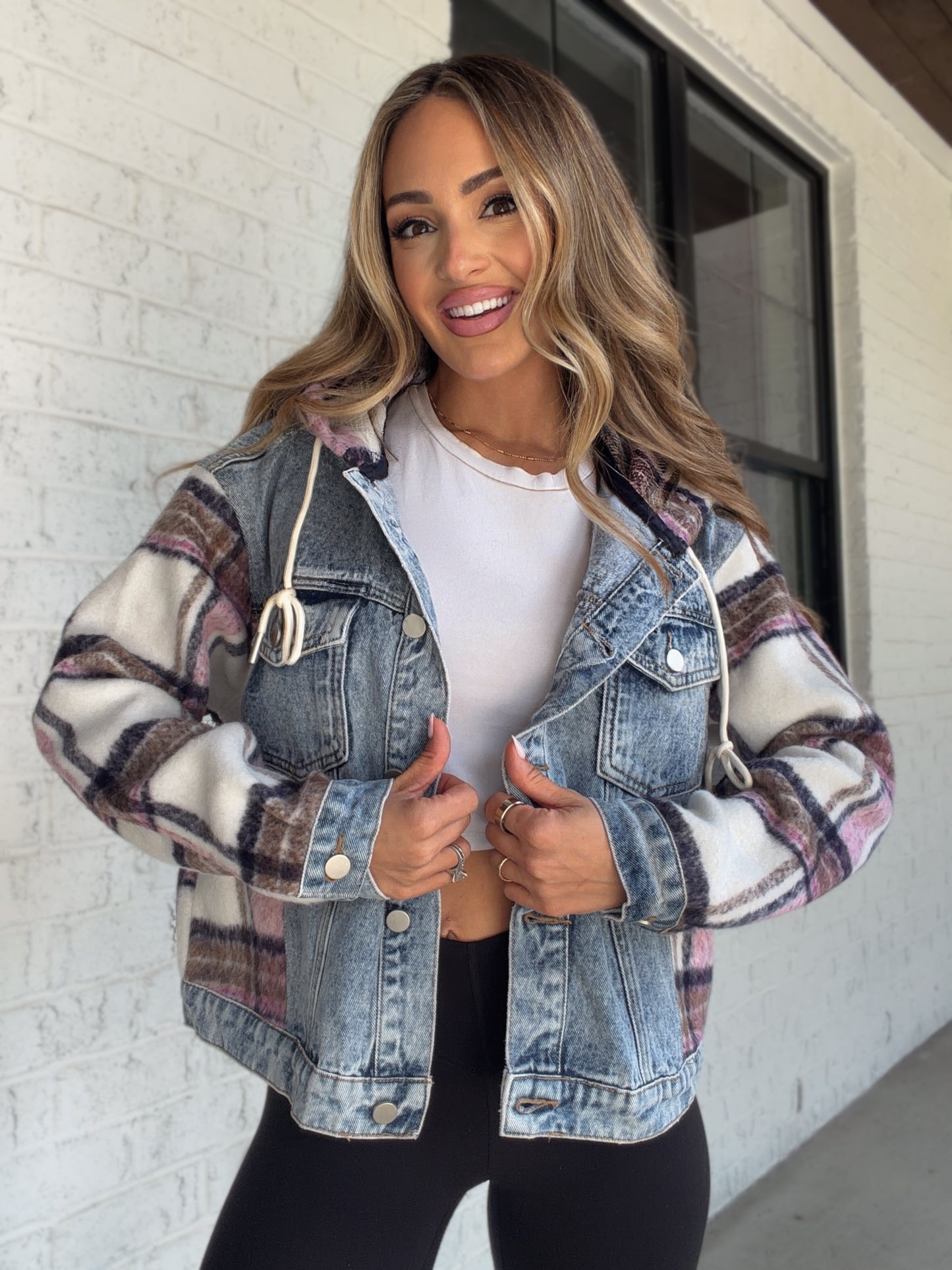 Sienna Flannel Hooded Denim Jacket