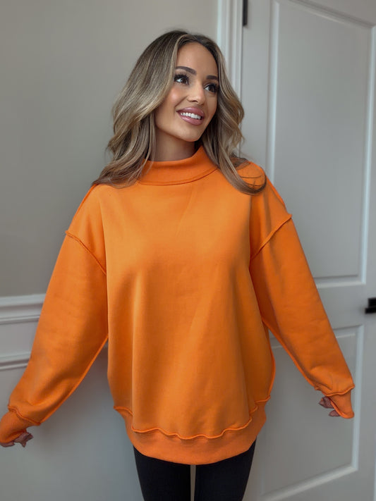 Tilly Orange Reversible Oversized Mockneck Crew