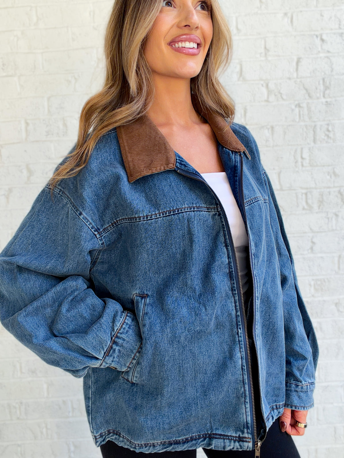 Cedar Lane Contrast Collar Denim Jacket